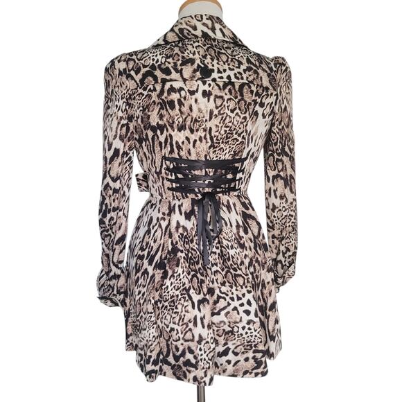 NWT BEBE AnimAL PRINT CORSET TRENCH COAT mob wife gothic punk XS - Picture 4 of 14